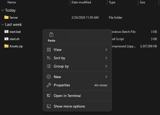 Windows 11 right-click context menu showing Open in Terminal option
