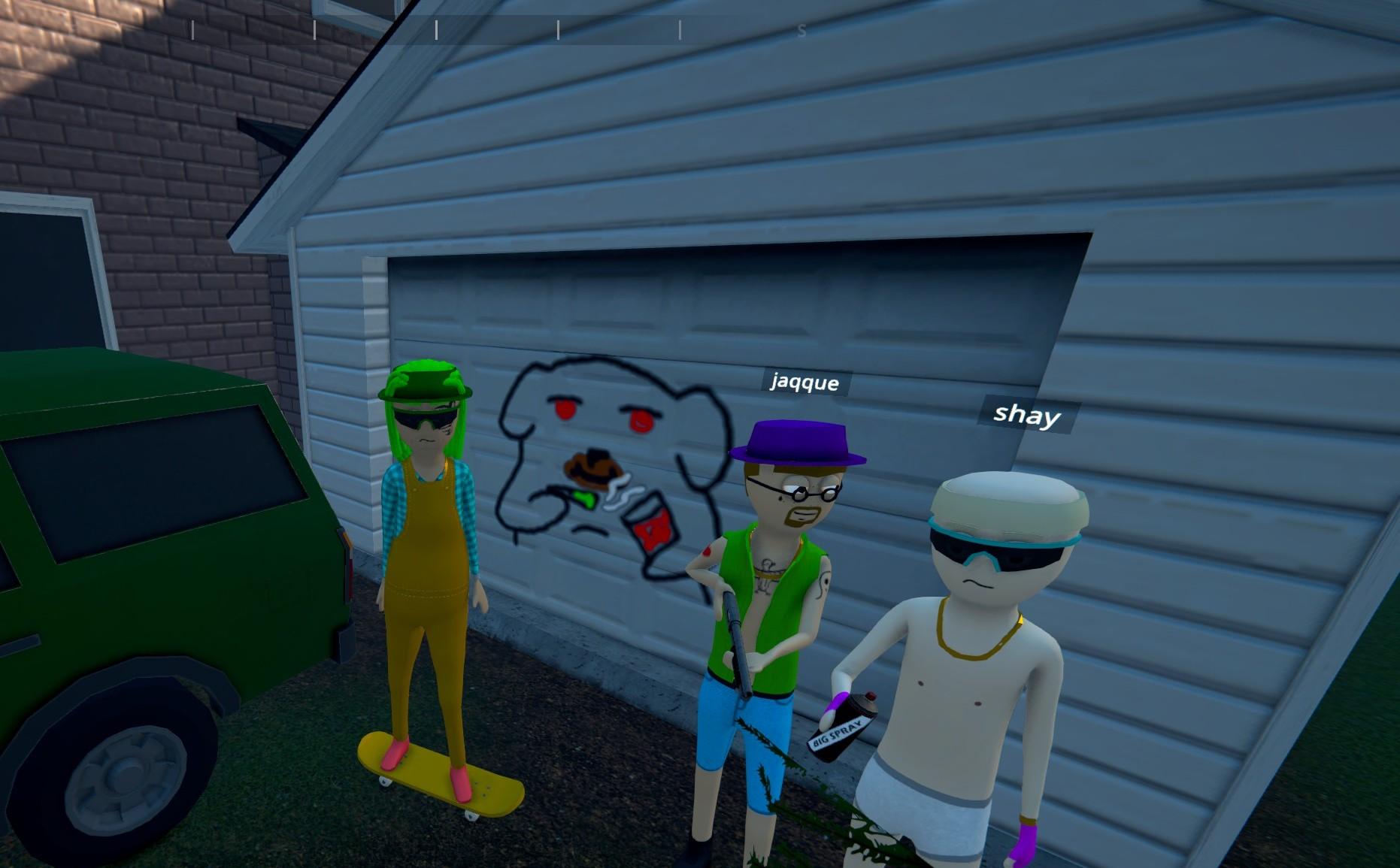 the boys hanging out in front of some dog