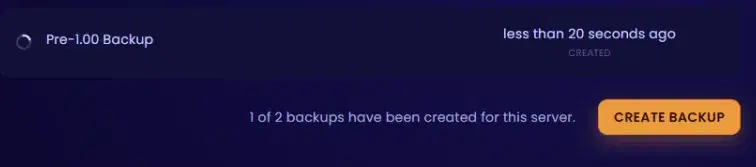 Creating a Pre-1.00 Backup in the EVLBOX Nitro Panel Backups tab