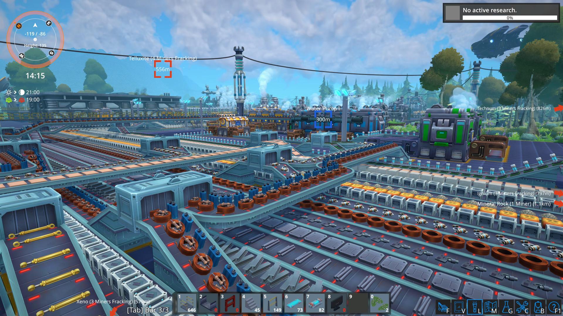 A sprawling Foundry factory floor, conveyor belts feeding smelters and refineries in first-person view