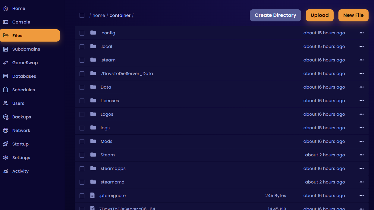 Nitro panel Files tab showing the Mods folder in the server root