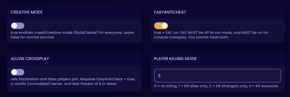 Nitro panel Startup tab with EasyAntiCheat set to false