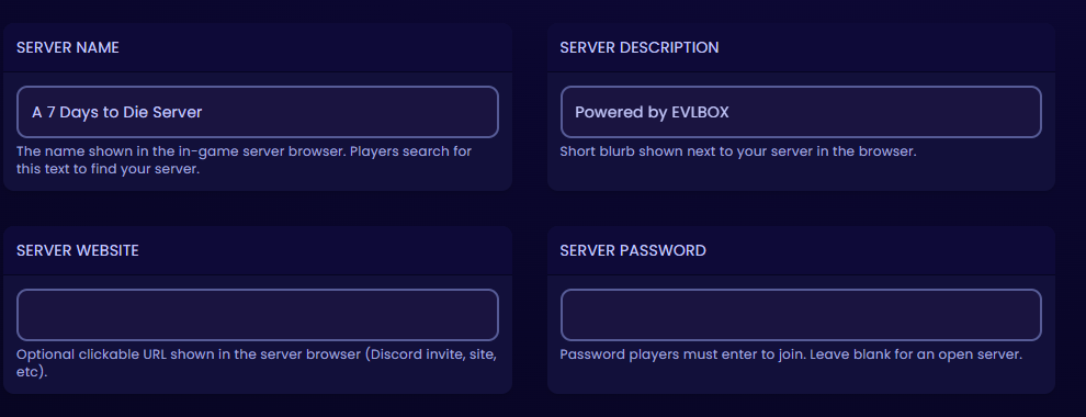 Nitro panel Startup tab with the Server Name and Server Password fields