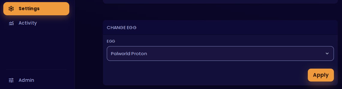 Change Egg dialog in the Nitro Panel with Palworld Proton selected