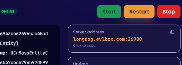 Nitro Console showing the Server address field and an example assigned port