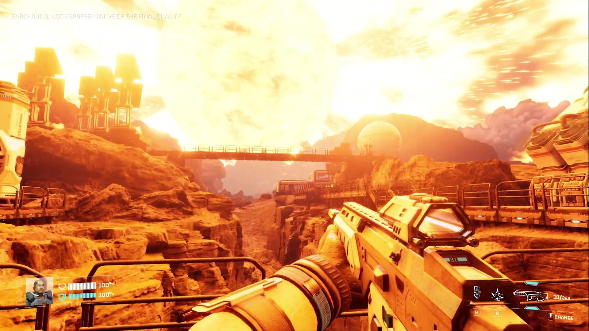 A rupture lighting up a factory in the StarRupture gameplay reveal