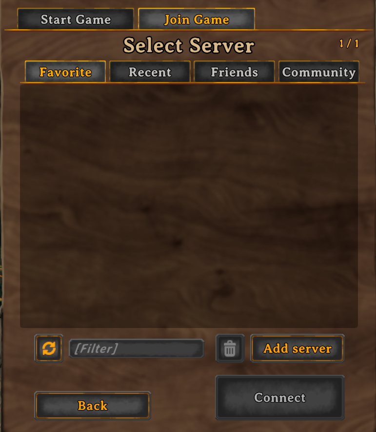 Valheim Select Server screen with the Add server button at the bottom right