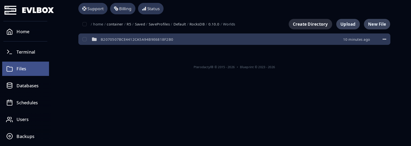 Files tab showing the Worlds folder