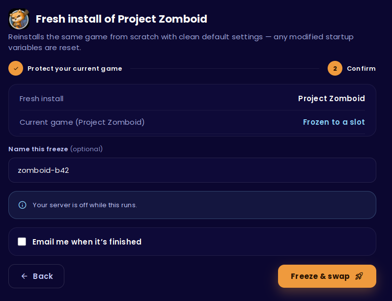 GameSwap step 2 with the freeze named zomboid-b42